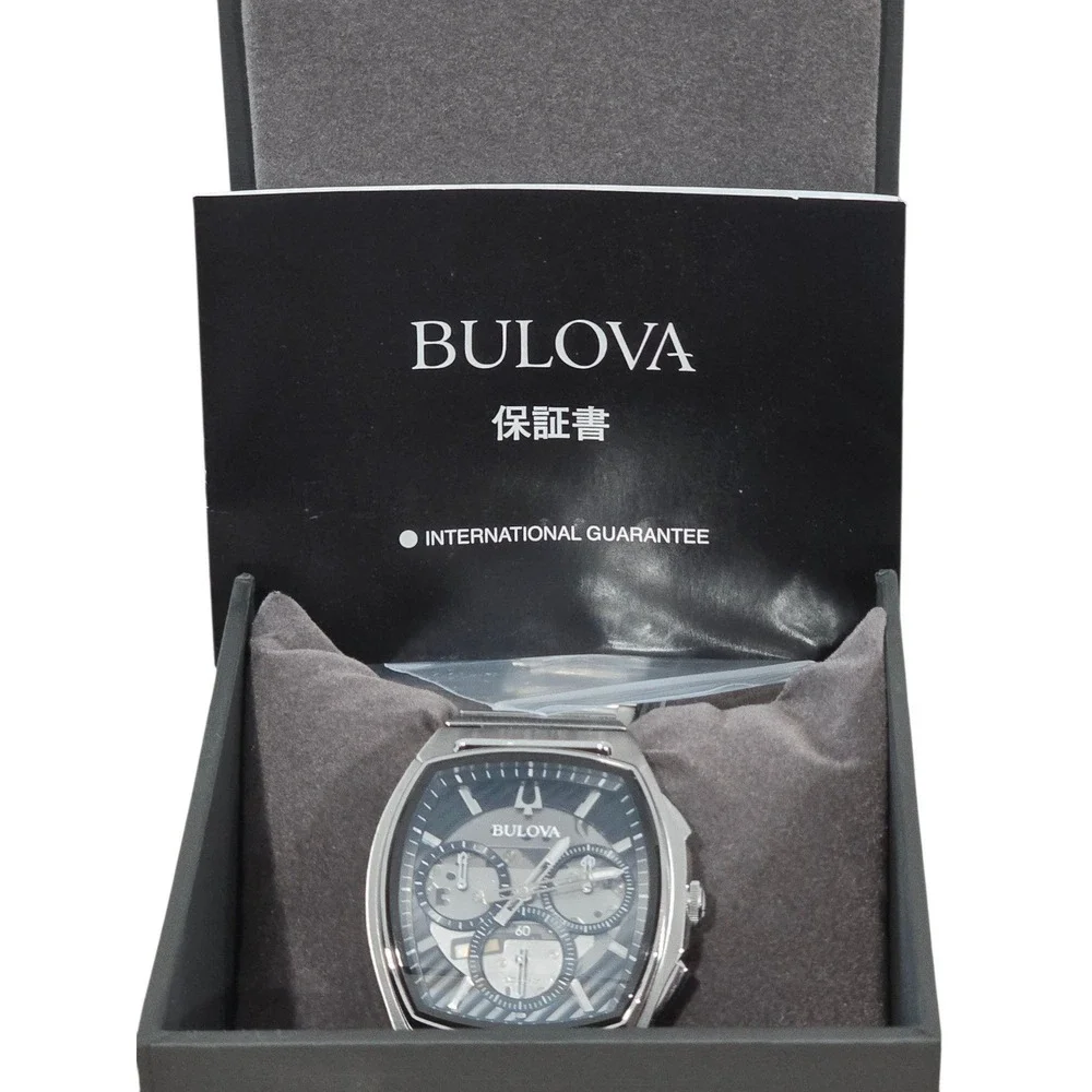 Bulova Precision Chronograph Men's Watch Stainless Steel Black Dial w/ Box - Picture 2 of 10